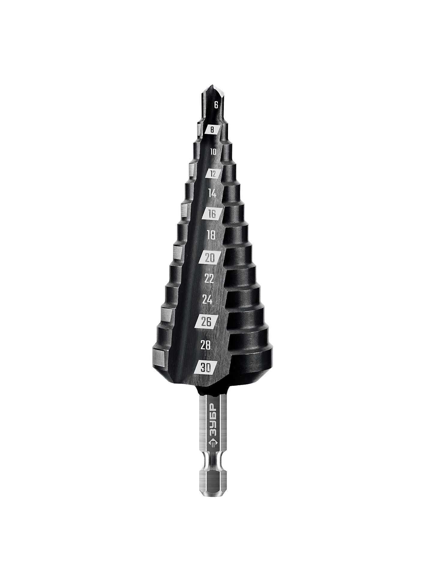 Сверло ступенчатое 6-30мм, 13 ступеней, Р4М3, ЗУБР (29665-6-30-13) (фото 1)