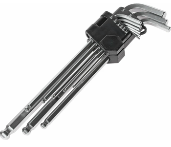 Набор 6-гр ключей из 9шт (1/16, 5/64, 3/32, 1/8, 5/32, 3/16, 1/4, 5/16, 3/8) удл., с шаром