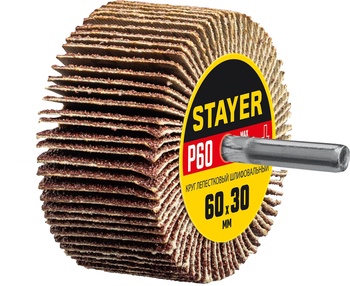 Круг лепестковый для дрели 60х30х6 мм, P 60 STAYER (36608-060)