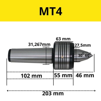Центр вращающийся №4 КМ4-C  исп.2 с конусом 60*, проточенным под 30*