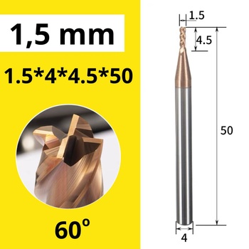 Фреза концевая ц/х ф 1,5 (4х50) z=4 ВК8 твердосплавная хв. 4 мм