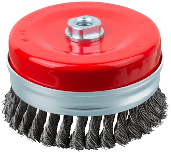 Корщетка чашечная, гайка М14, стальная витая проволока с бандажом, Профи 125 мм