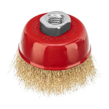 Корщетка чашечная, гайка М14, стальная латунированная волнистая проволока  75 мм