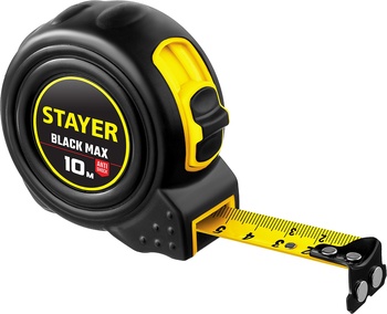 Рулетка 10мх25мм, с двумя фиксаторами STAYER BlackMax Professional (3410-010)