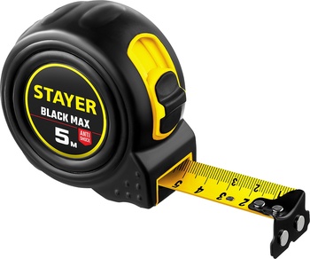 Рулетка  5мх25мм, с двумя фиксаторами, с магнитом, STAYER BlackMax Professional (3410-05-25)