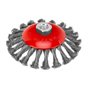 Корщетка тарелка, гайка М14, крученая металлическая проволока 125 мм