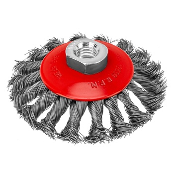 Корщетка тарелка, гайка М14, крученая металлическая проволока 100 мм