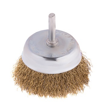 Корщетка чашечная, со шпилькой, стальная латунированная волнистая проволока 75 мм