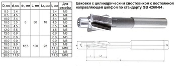 Цековка D 20,0 х d 9,0 х 100 ц/х Р6АМ5 Z-4 с постоянной направляющей цапфой, dхв 12.5мм