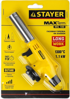 Горелка газовая с с пьезоподжигом, STAYER MaxTerm MG200, 1300°C (55584)