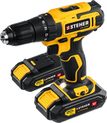 Дрель-шуруповерт STEHER CD-200-2, 20В, 40Нм, 2 АКБ (2Ач)