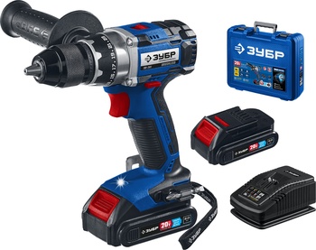 Дрель-шуруповерт ЗУБР Т7, 20 В, 70 Н·м, 2 АКБ (2 А·ч), бесщеточная, кейс, Профессионал (DB-201-22)