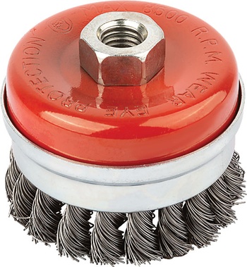 Корщетка чашечная, гайка М14, стальная витая проволока с бандажом, Профи  75 мм