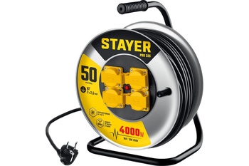 Силовой удлинитель на катушке, КГ, 3х2,5мм2, 50 м, 4000 Вт, IP44, STAYER PRO-325 (55076-50)