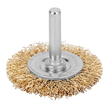 Корщетка дисковая прямая, со шпилькой, стальная латунированная волнистая проволока  50 мм