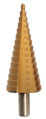 Сверло ступенчатое 4-32мм, спиральное шаг 2 мм, HSS TIN