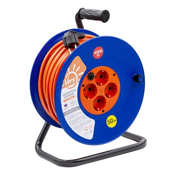 Силовой удлинитель на катушке, ПВС, 2х2,5мм2, 16А, 3,7кВт, термозащита, б/з, 50 м