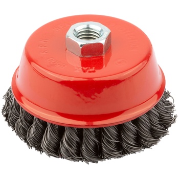 Корщетка чашечная, гайка М14, стальная двухрядная, крученая проволока 100 мм